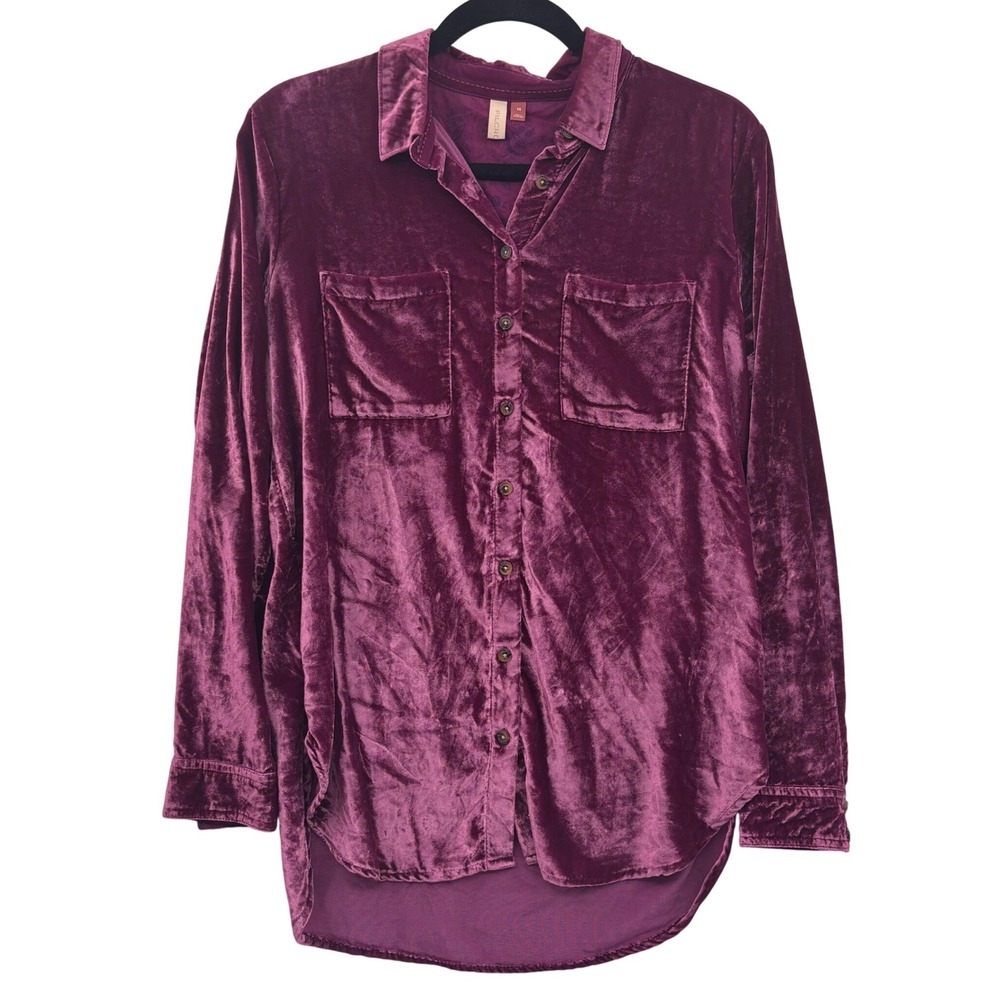 Pilcro Collared Button Down‎ Shirt Velvet XS Pink Boho Whimsical